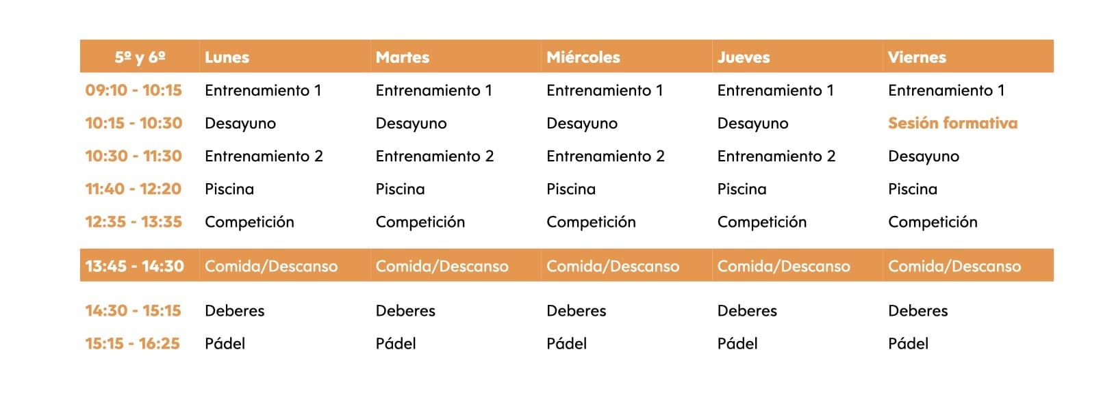 Sports summer camp horario